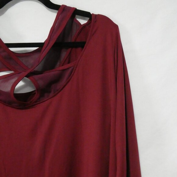 SHEIN - Curve | 2XL | Burgundy Mesh & Open Front & Back Long Sleeve Shirt - Picture 5 of 14